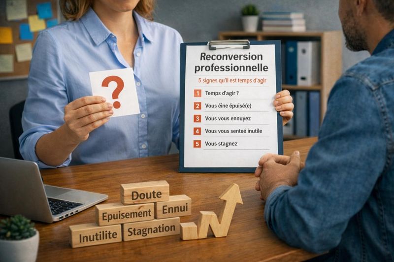 Femme réfléchissant à sa reconversion professionnelle